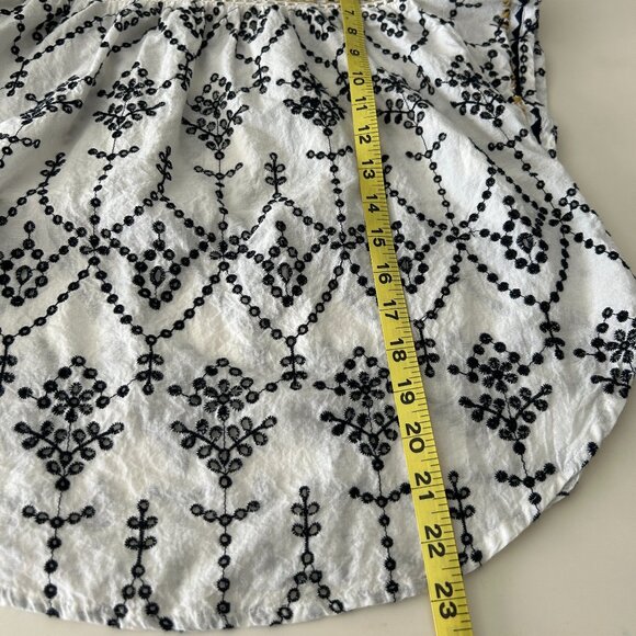 J Crew Embroidered Eyelet Flutter Top Blouse Shirt White Black Gold Small - Picture 8 of 9